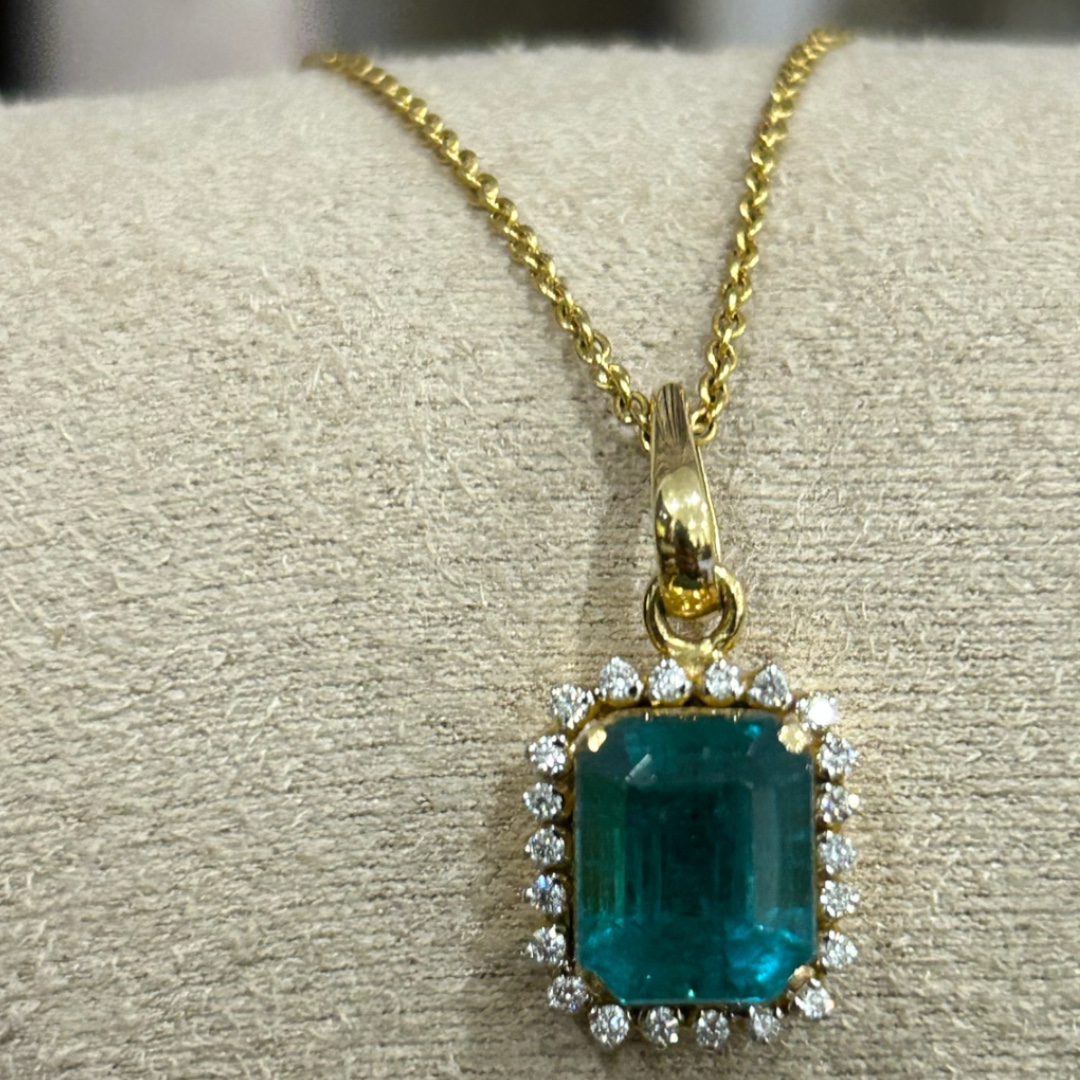 Zambian Emerald and Diamond Pendant.