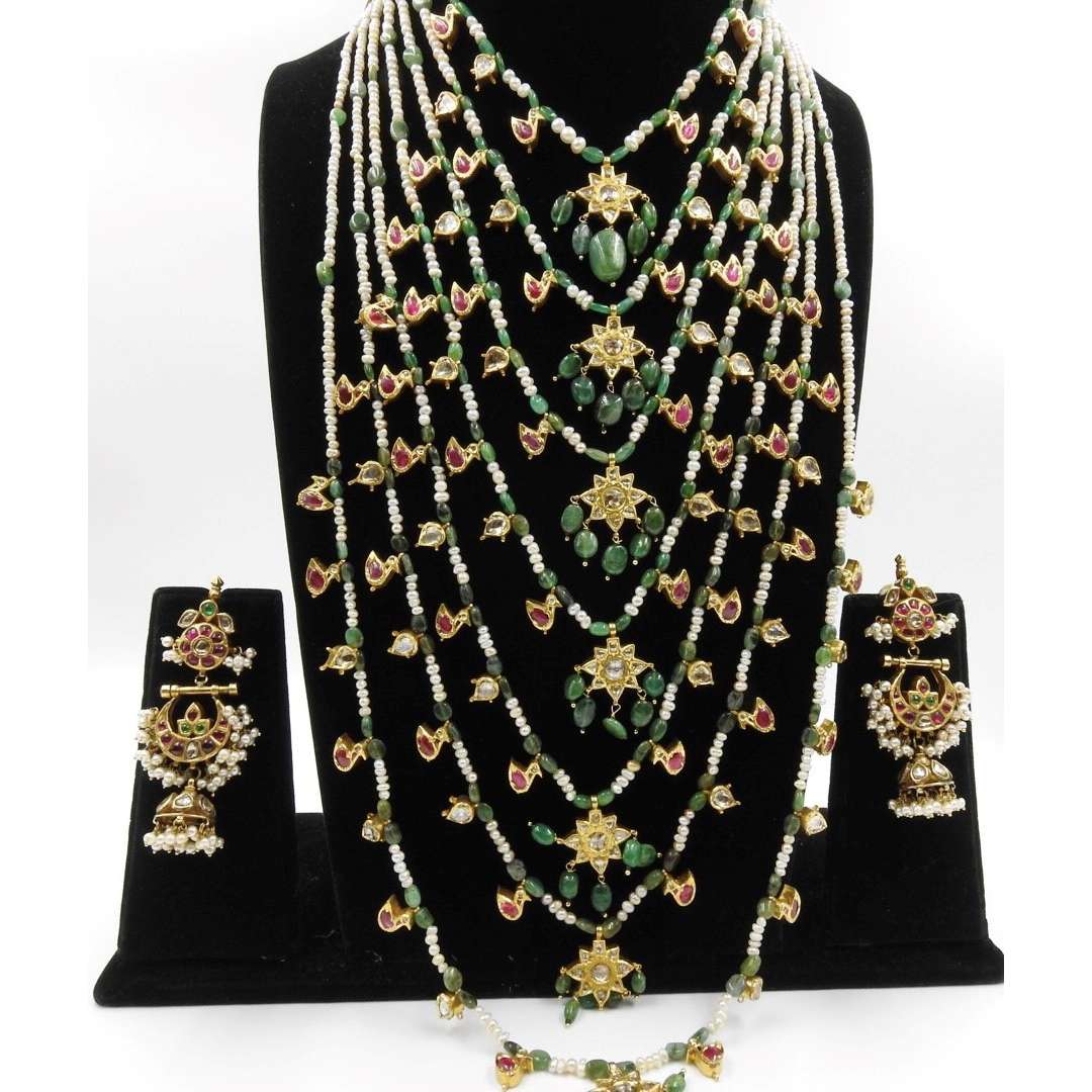 Traditional Indian Nizami Satlada in Kundan and Basra Pearls.